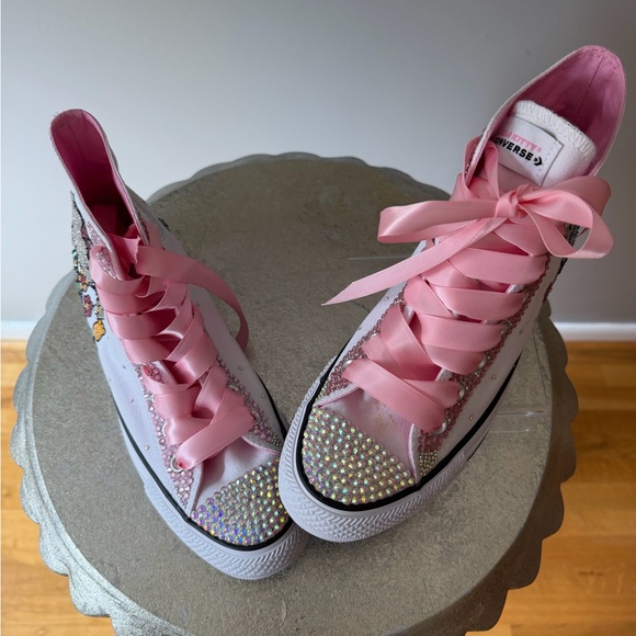 Converse - Hello Kitty White and Pink Bedazzled High-Top Sneakers - Picture 4 of 16